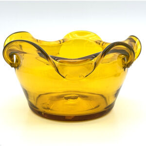 Blenko Glass Jonquil 6011 Folded Bowl Wayne Husted Design Etched Signature